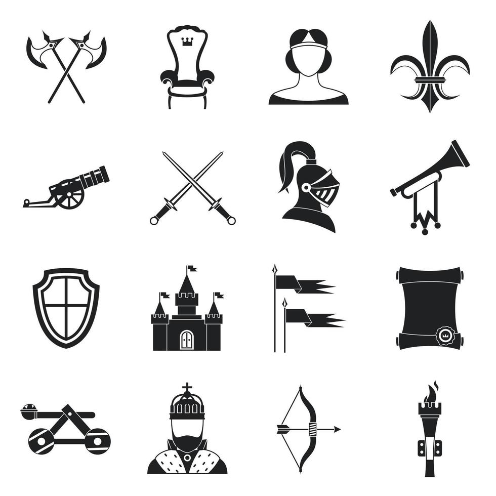 Knight medieval icons set, simple style vector