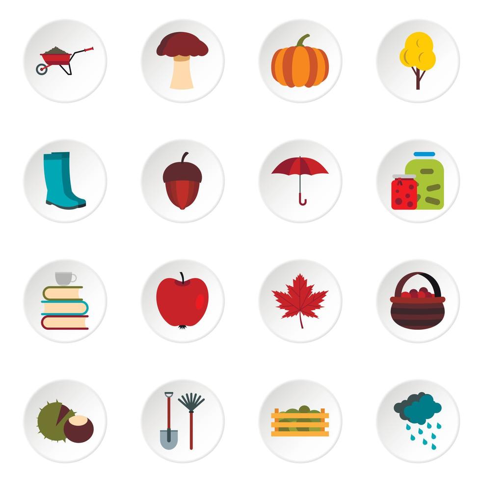 Autumn icons set, flat style vector