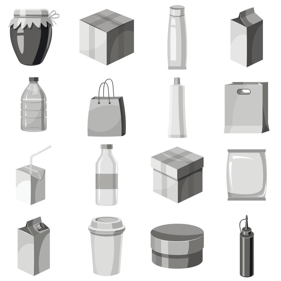 conjunto de iconos de contenedor de paquete, estilo monocromo gris vector