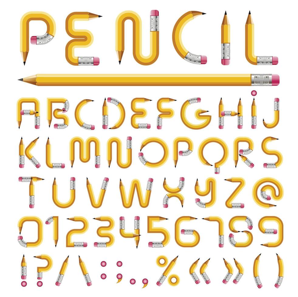 Pencil alphabet with numbers vector illustration