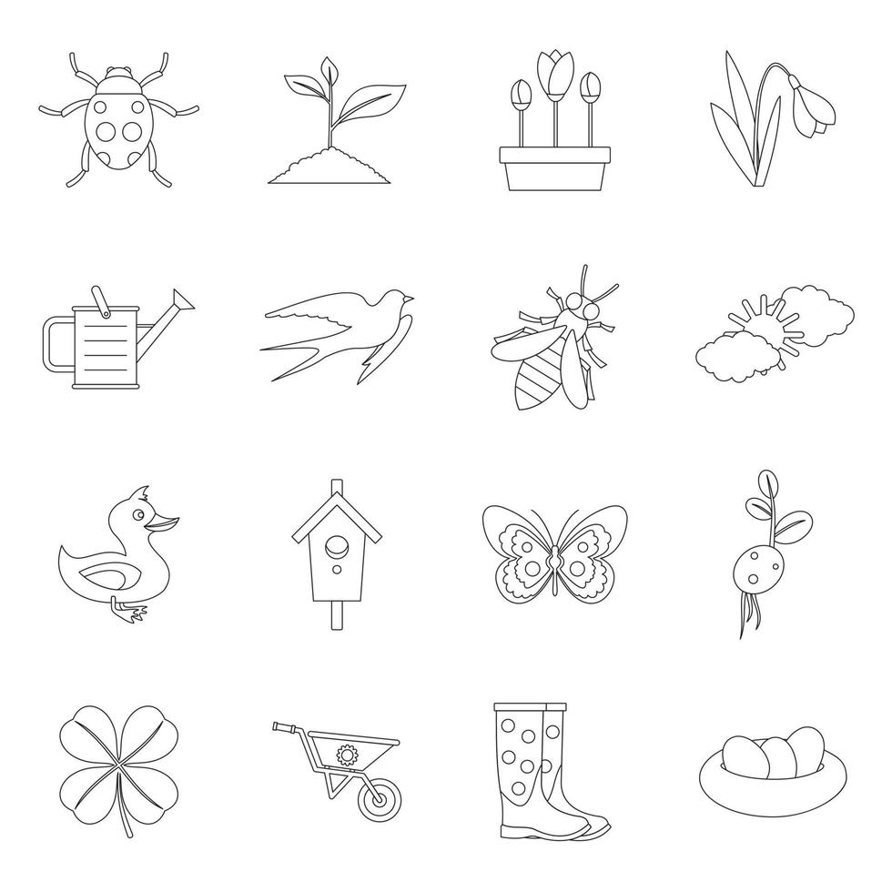 Spring icons set, outline style vector