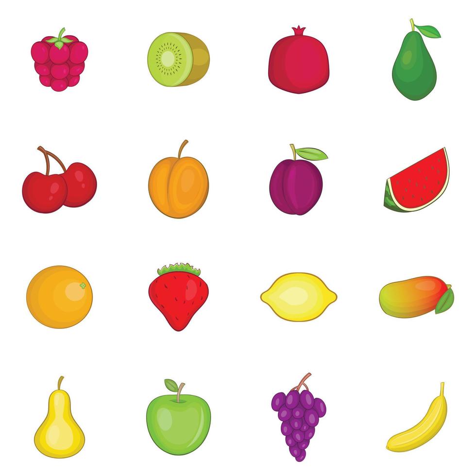 Fruit icons set, cartoon style vector