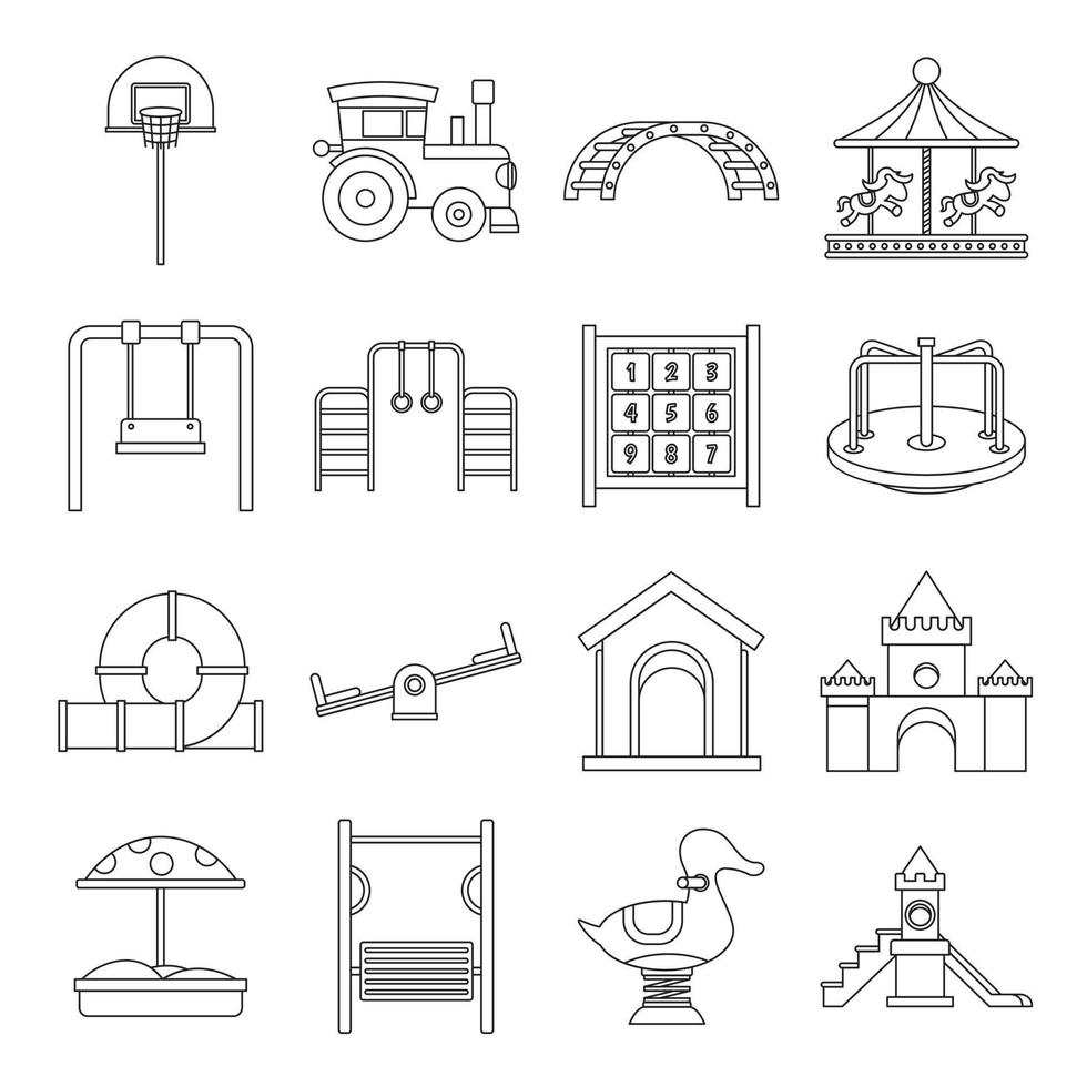 Playground icons set, outline style vector