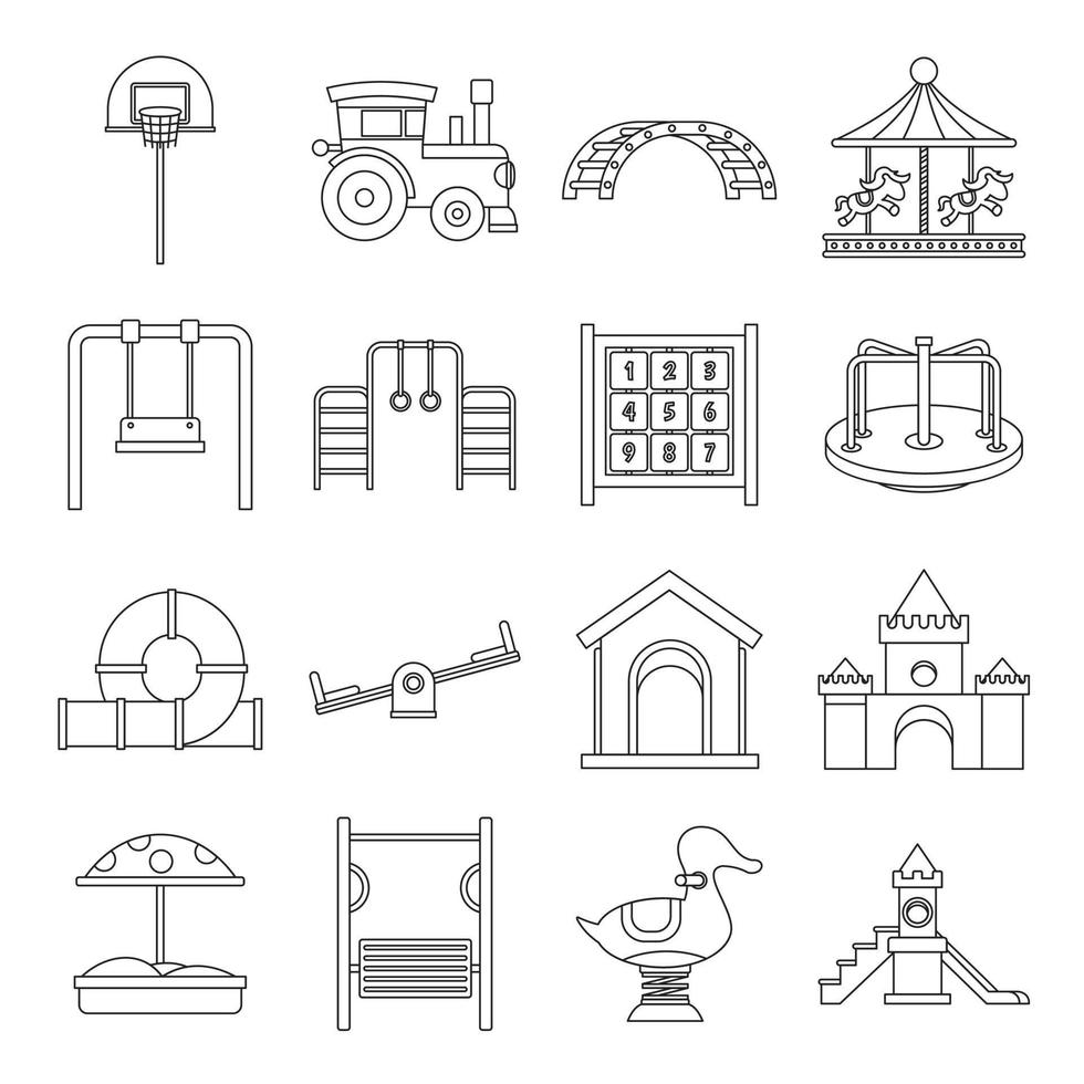 Playground icons set, outline style vector