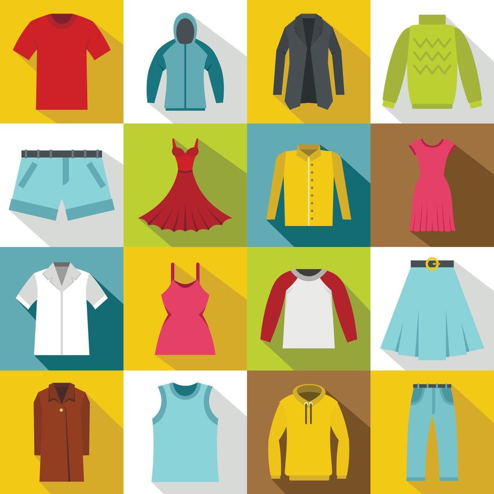 conjunto de iconos de ropa diferente, estilo plano vector