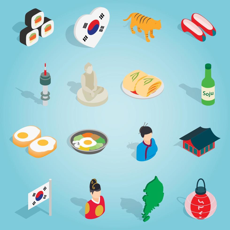 Republic Of Korea set icons, isometric 3d ctyle vector