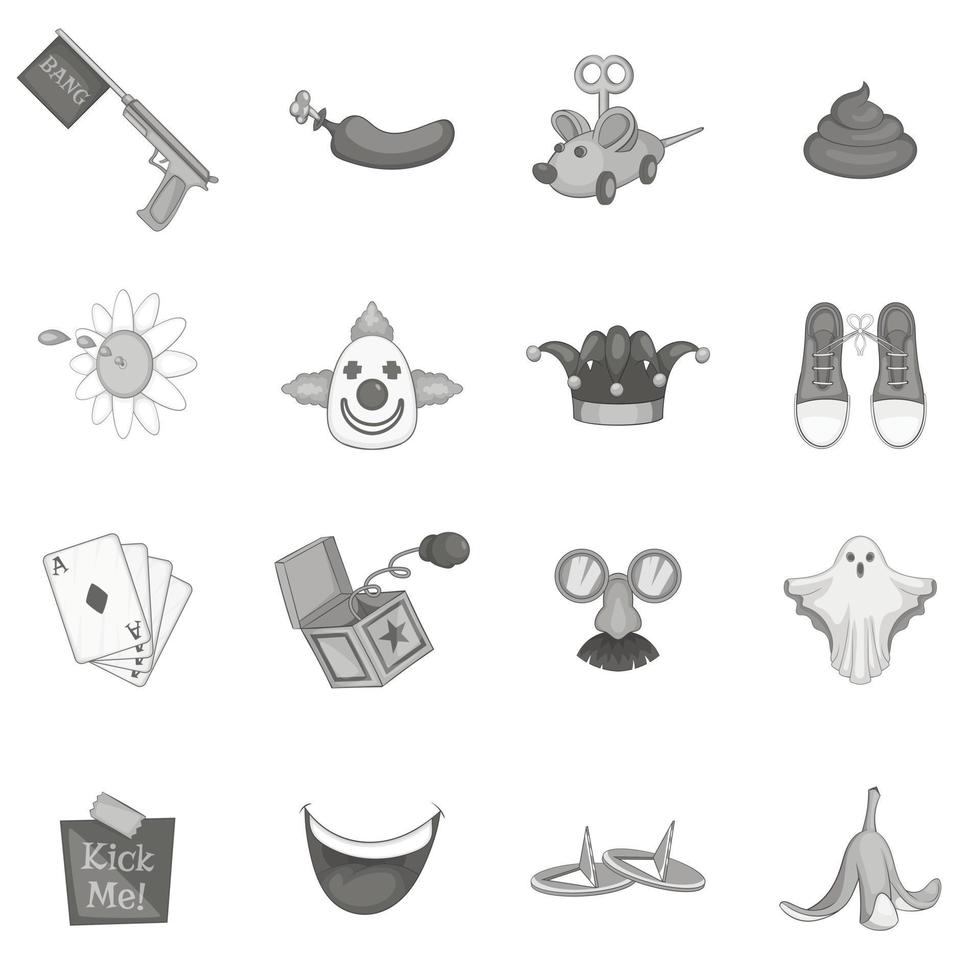 conjunto de iconos del día de los inocentes, estilo monocromo gris vector