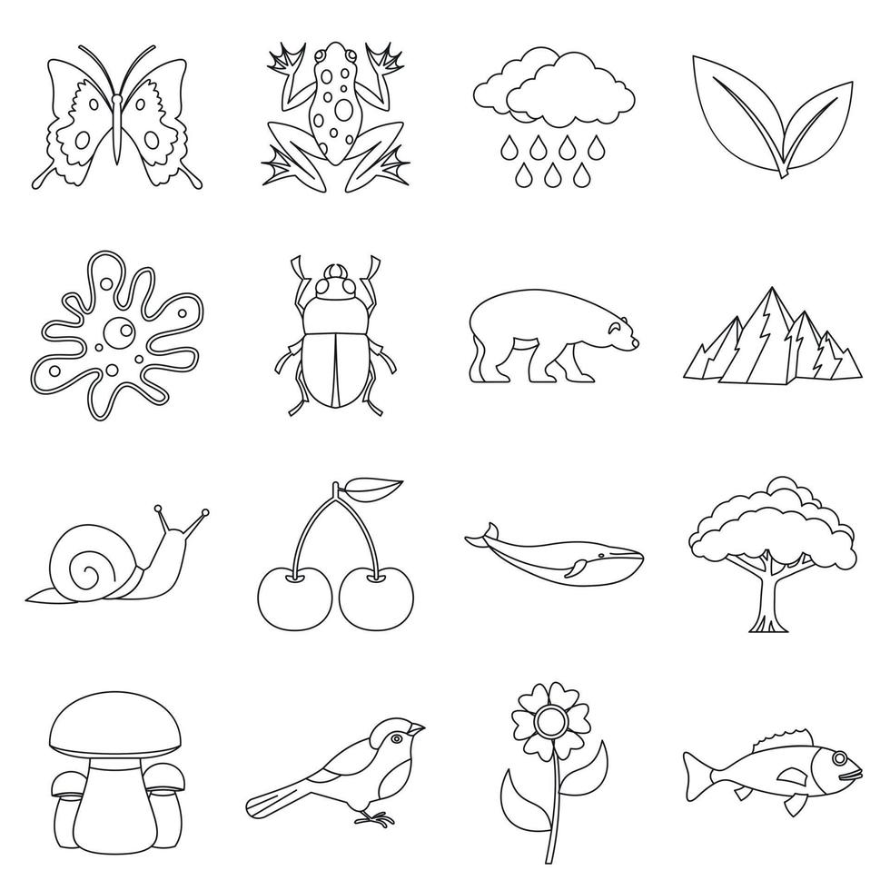 Nature items icons set, outline style vector