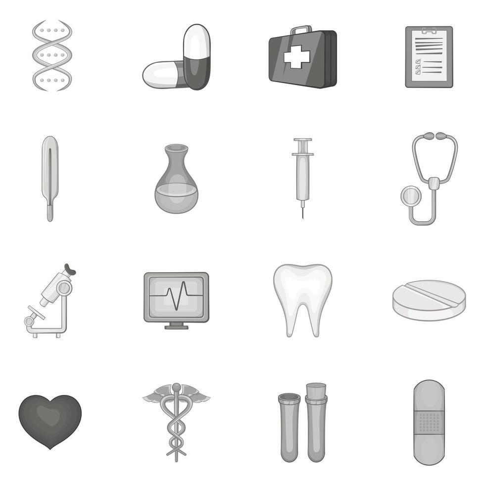 Medicine icons set, black monochrome style vector