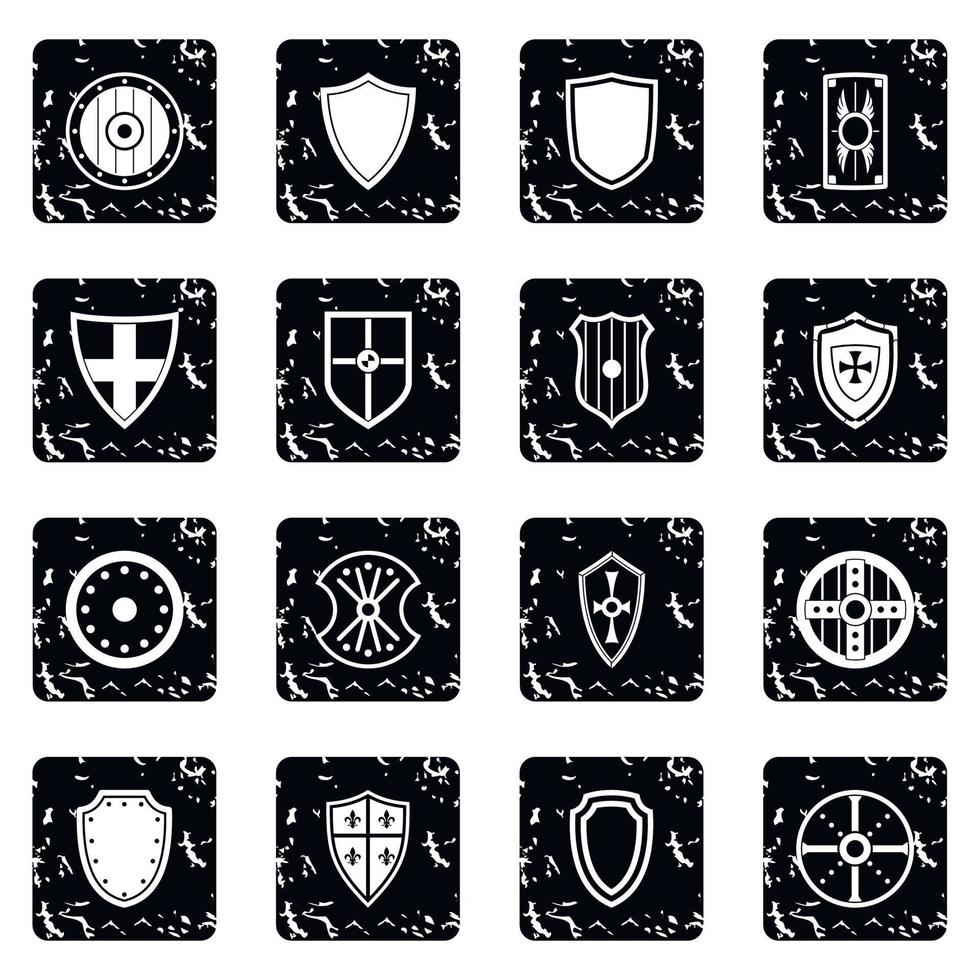 Shield icons set, grunge style vector