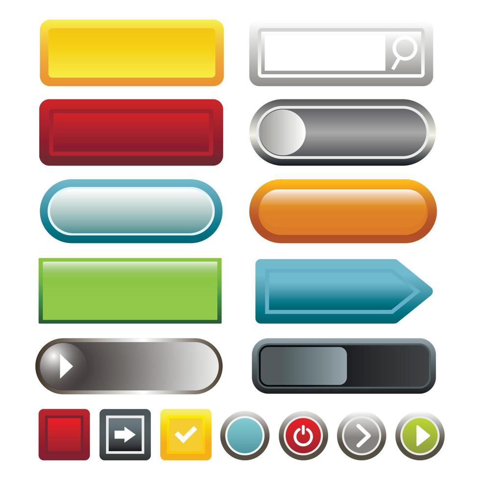 Colorful blank web button icons set, cartoon style vector