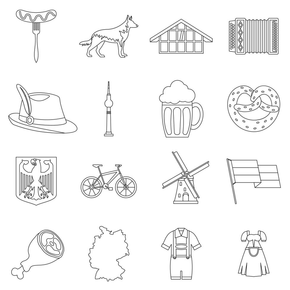 Germany icons set, outline style vector