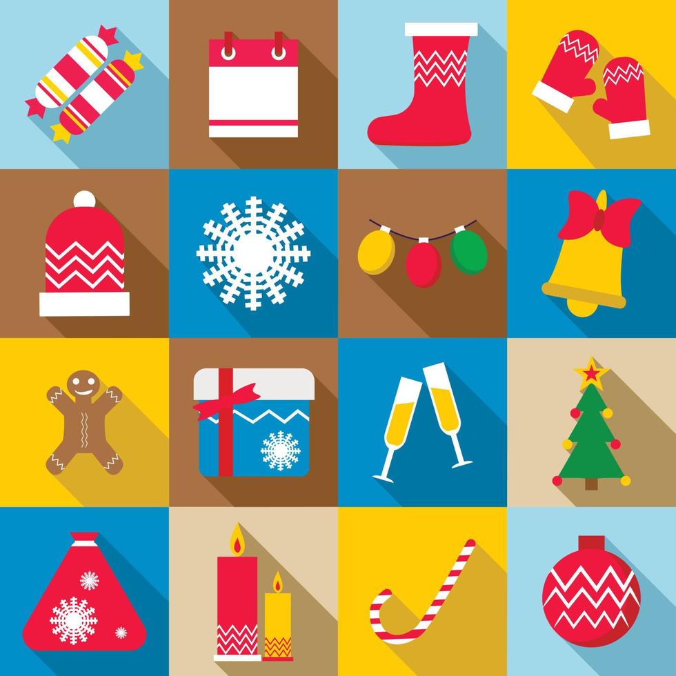 Christmas icons set, flat style vector