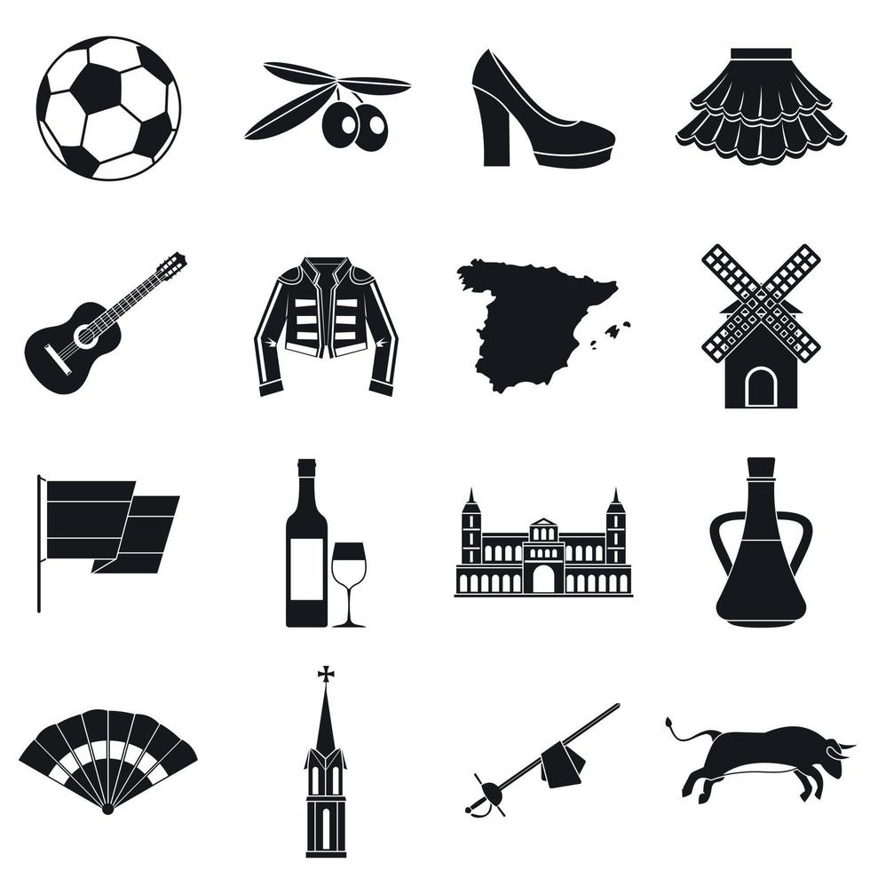 conjunto de iconos de viaje de españa, estilo simple vector