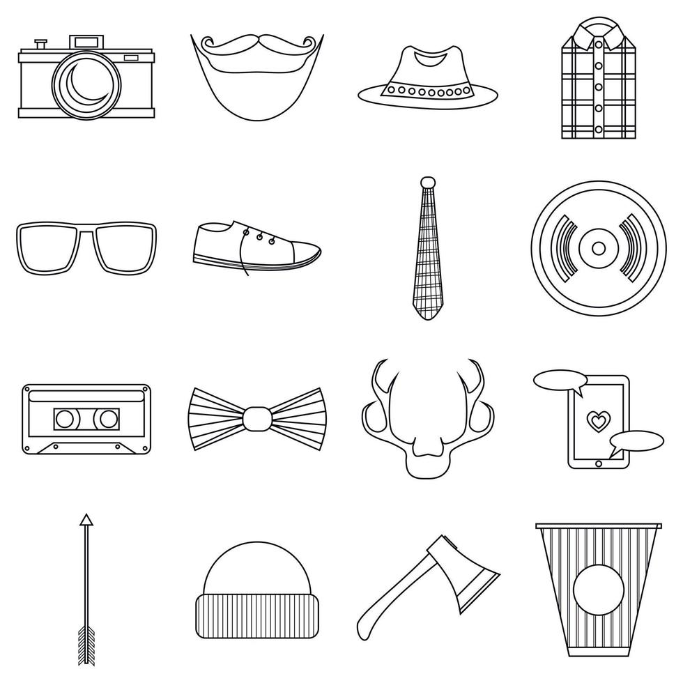 Hipster items icons set, outline style vector