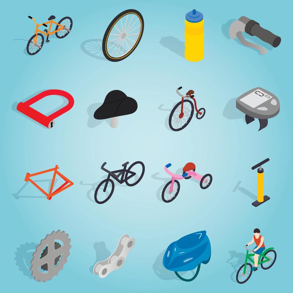 Bicycle set icons, isometric 3d style vector