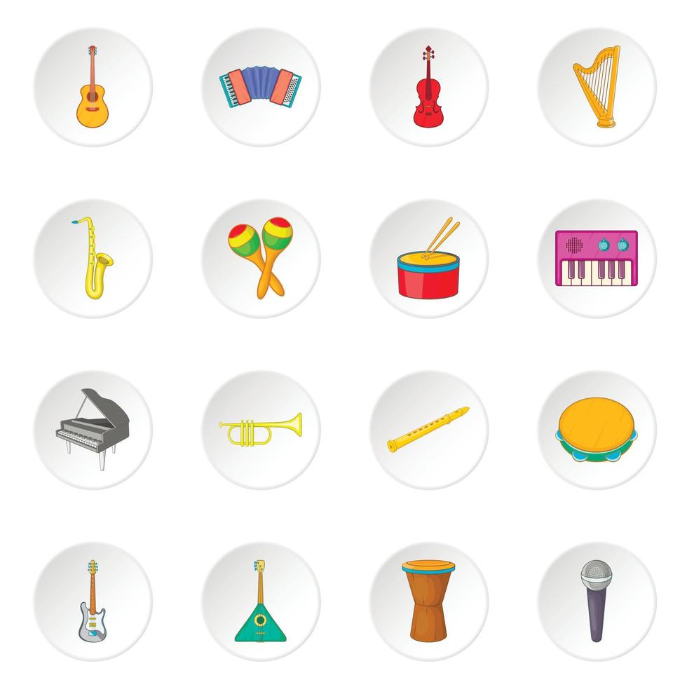 Musical instruments icons set, cartoon style vector
