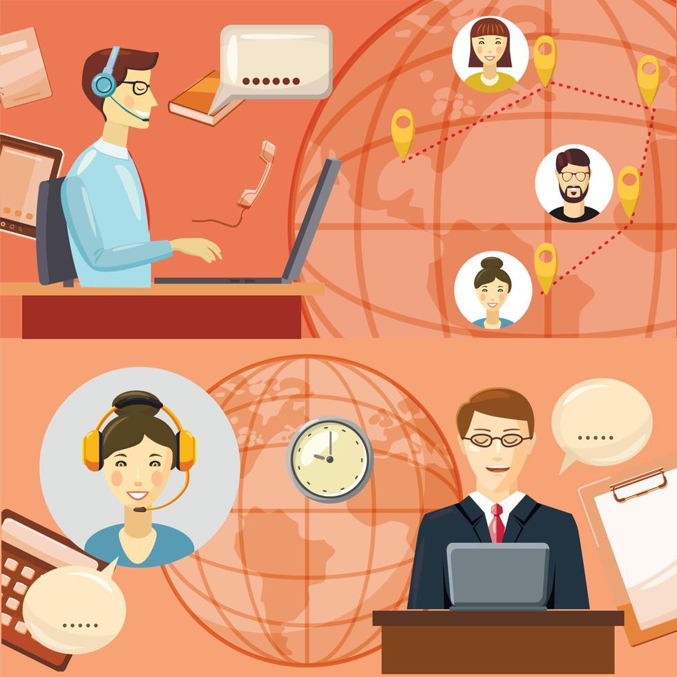 Call center communication concept, cartoon style vector