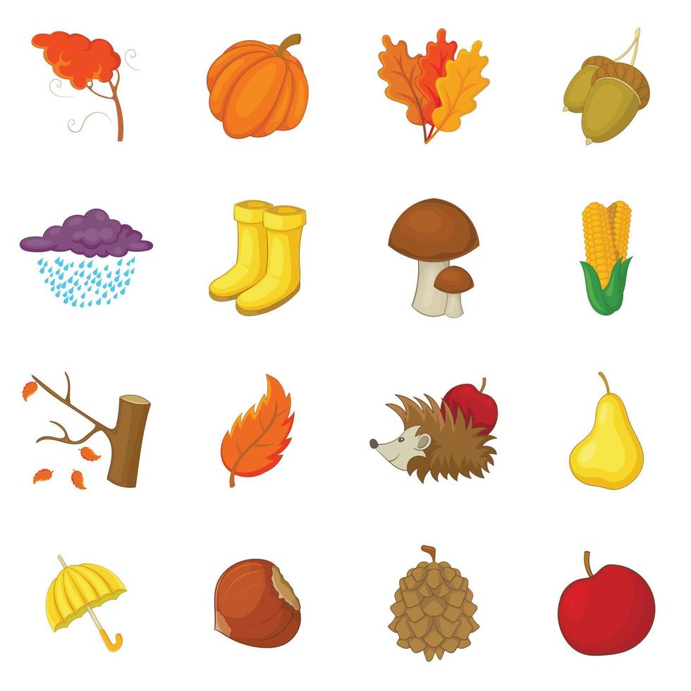 Autumn items icons set, cartoon style vector