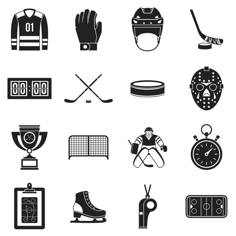 Hockey icons set, simple style vector