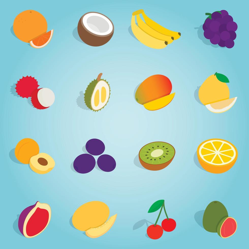 Conjunto de iconos de frutas, estilo 3D isométrica vector