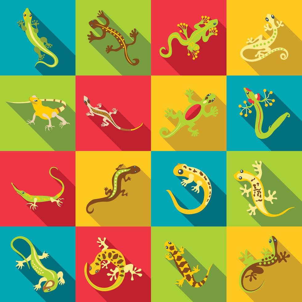 conjunto de iconos de lagarto diferente, estilo plano vector