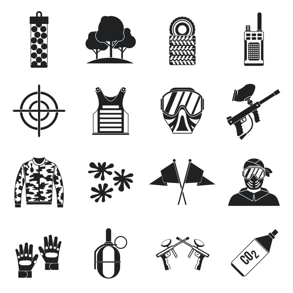 juego de iconos de paintball, estilo simple vector