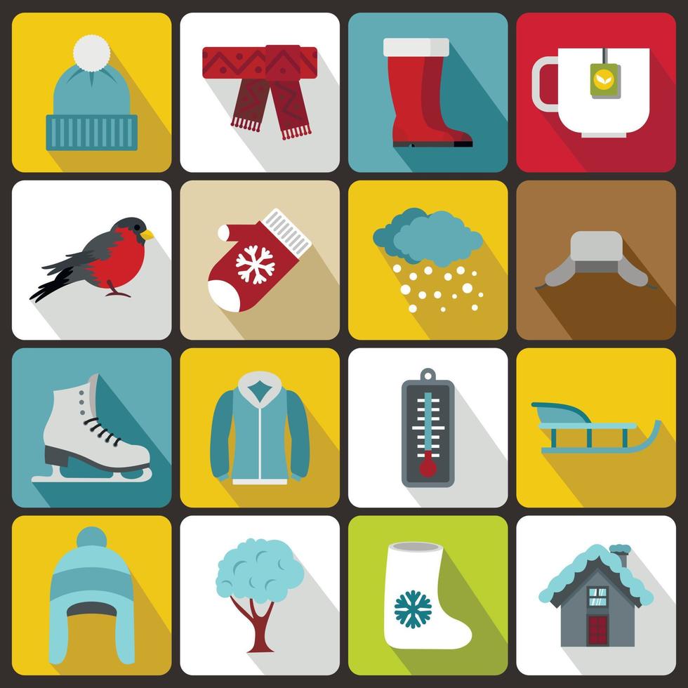 Winter icons set, flat style vector