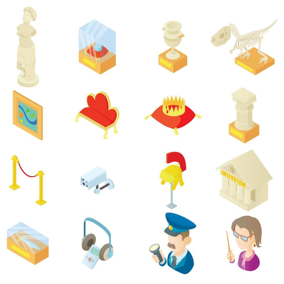 Museum icons set in cartoon style vector