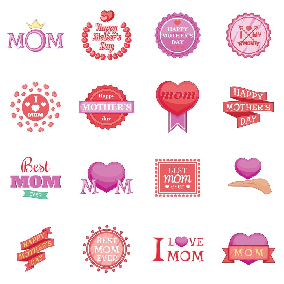 Mother Day icons set, cartoon style vector