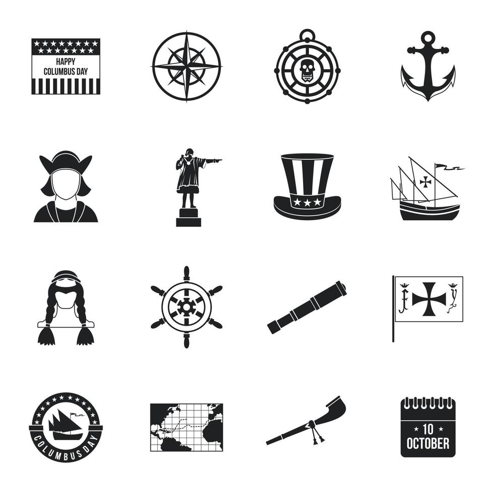 Columbus Day icons set, simple style vector