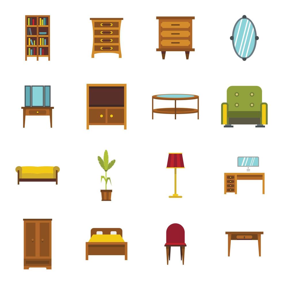 Furniture icons set, flat style vector