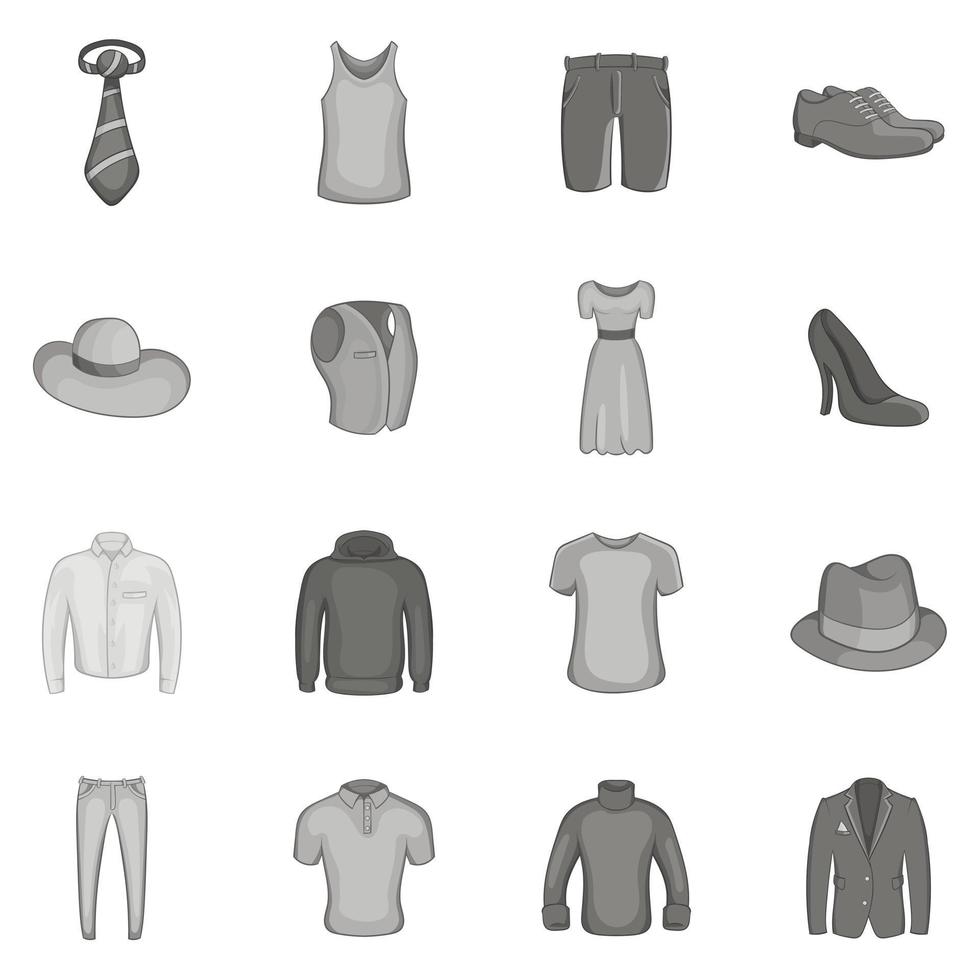 Clothe icons set, black monochrome style vector