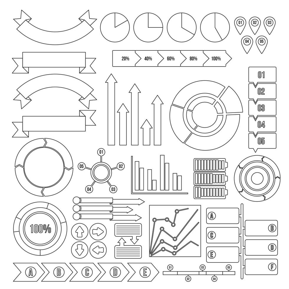 Infographic design parts icons set, outline style vector