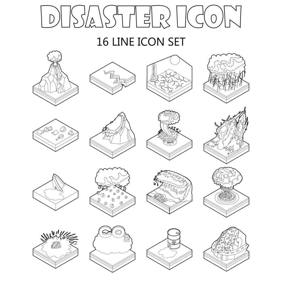 Disaster icons set, outline style vector