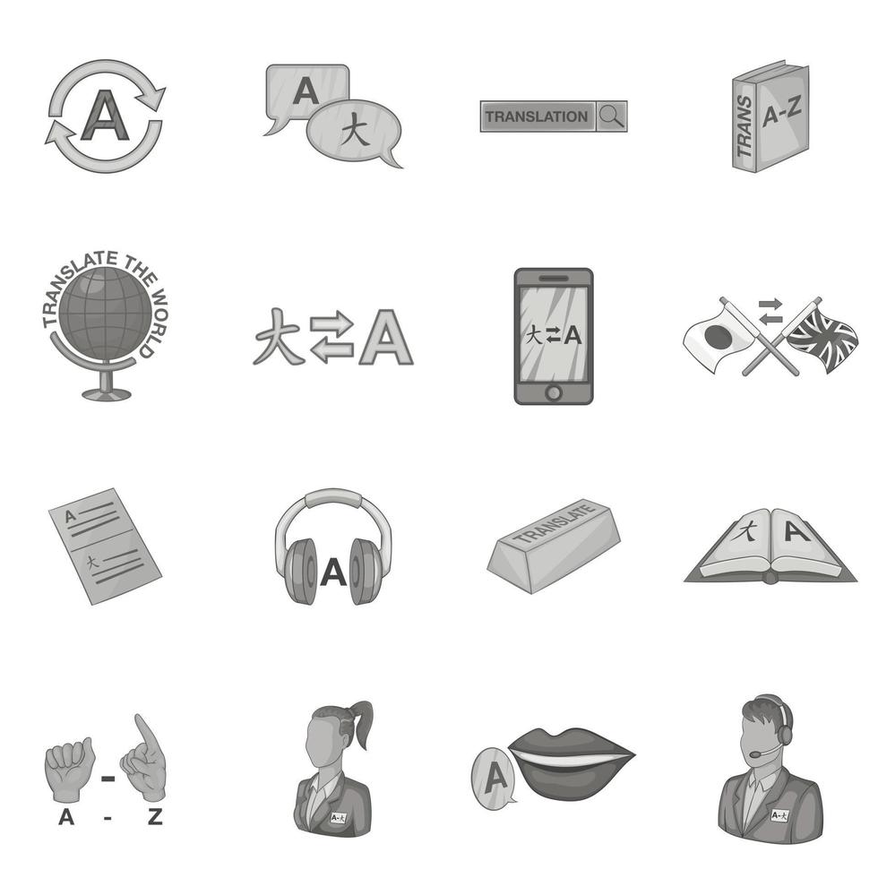 conjunto de iconos de educación lingüística estilo monocromo gris vector