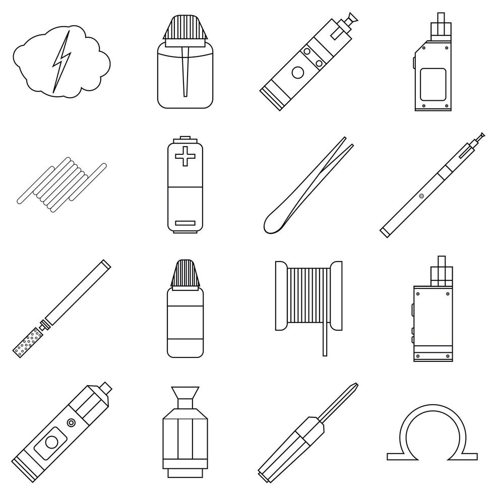 E-cigarettes tools icons set, outline style vector