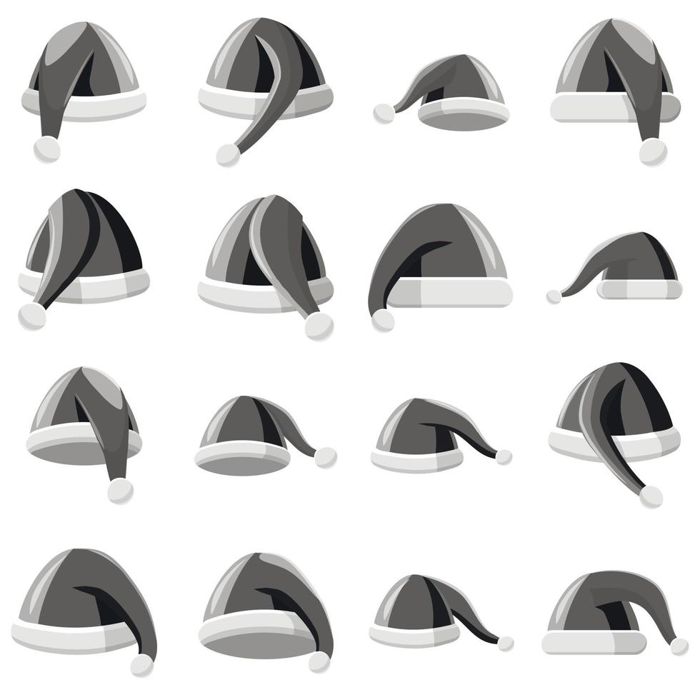conjunto de iconos de sombrero de santa, estilo monocromo gris vector