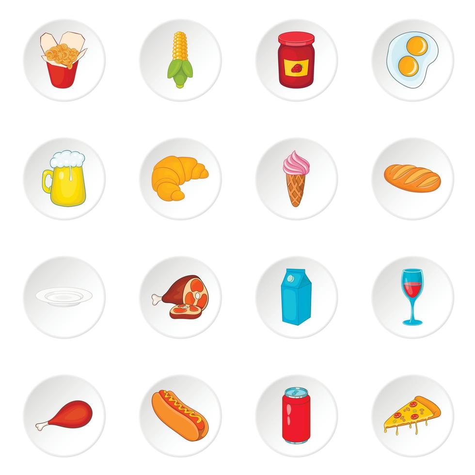 conjunto de iconos de comida, estilo de dibujos animados vector