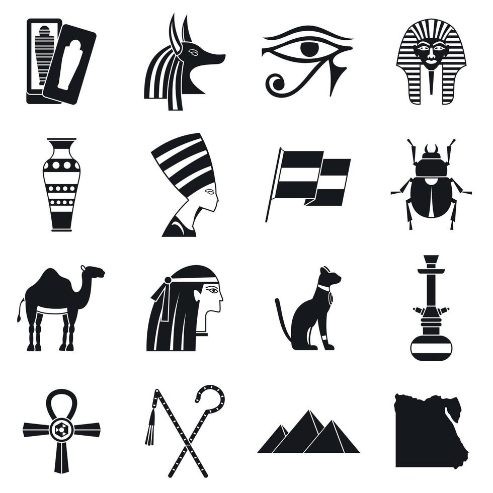 Conjunto de iconos de artículos de viaje de Egipto, estilo simple vector