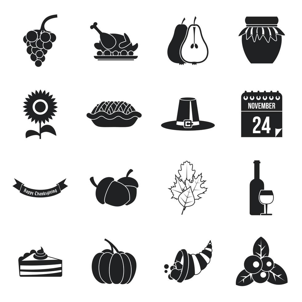 Thanksgiving icons set, simple style vector