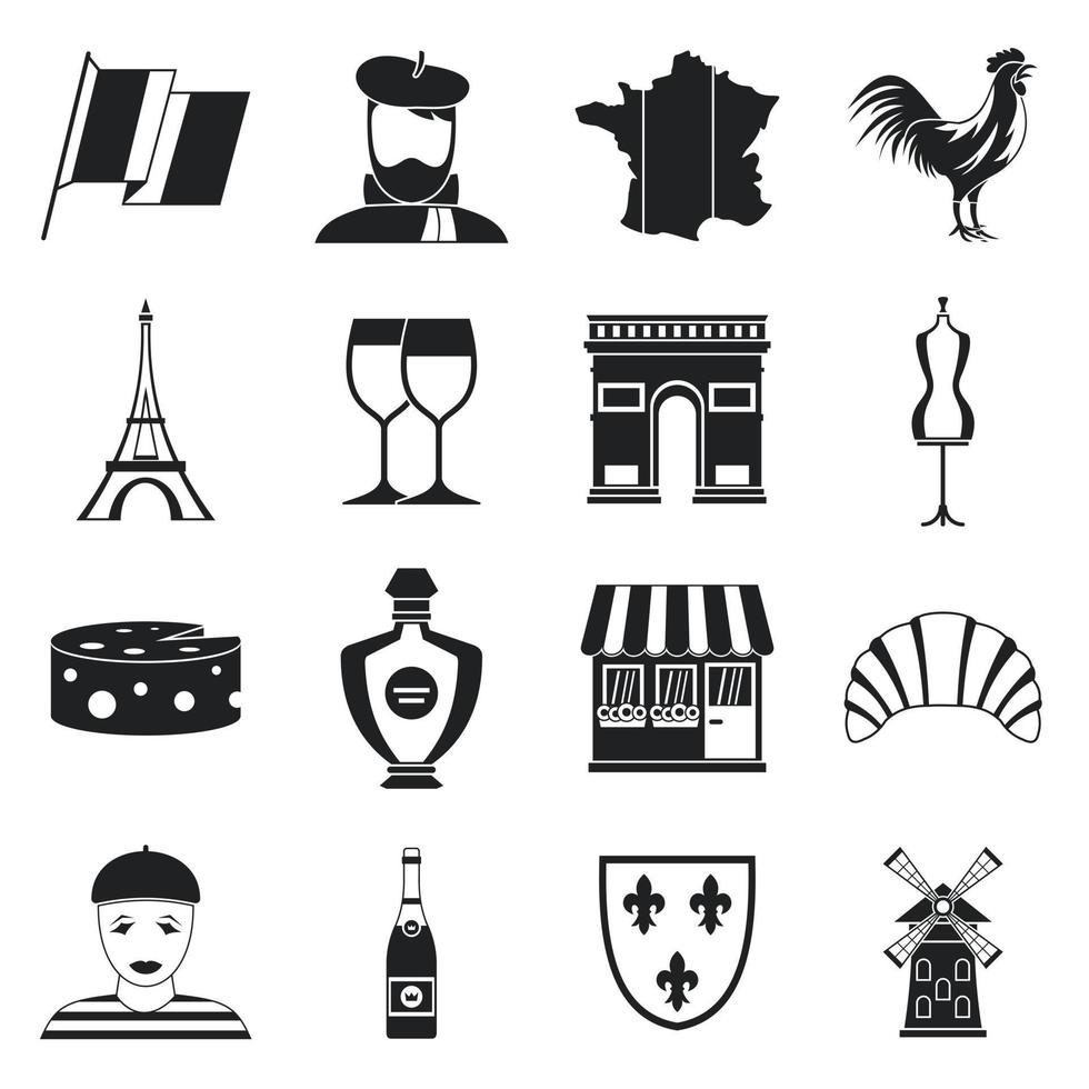Conjunto de iconos de viaje de Francia, estilo simple vector