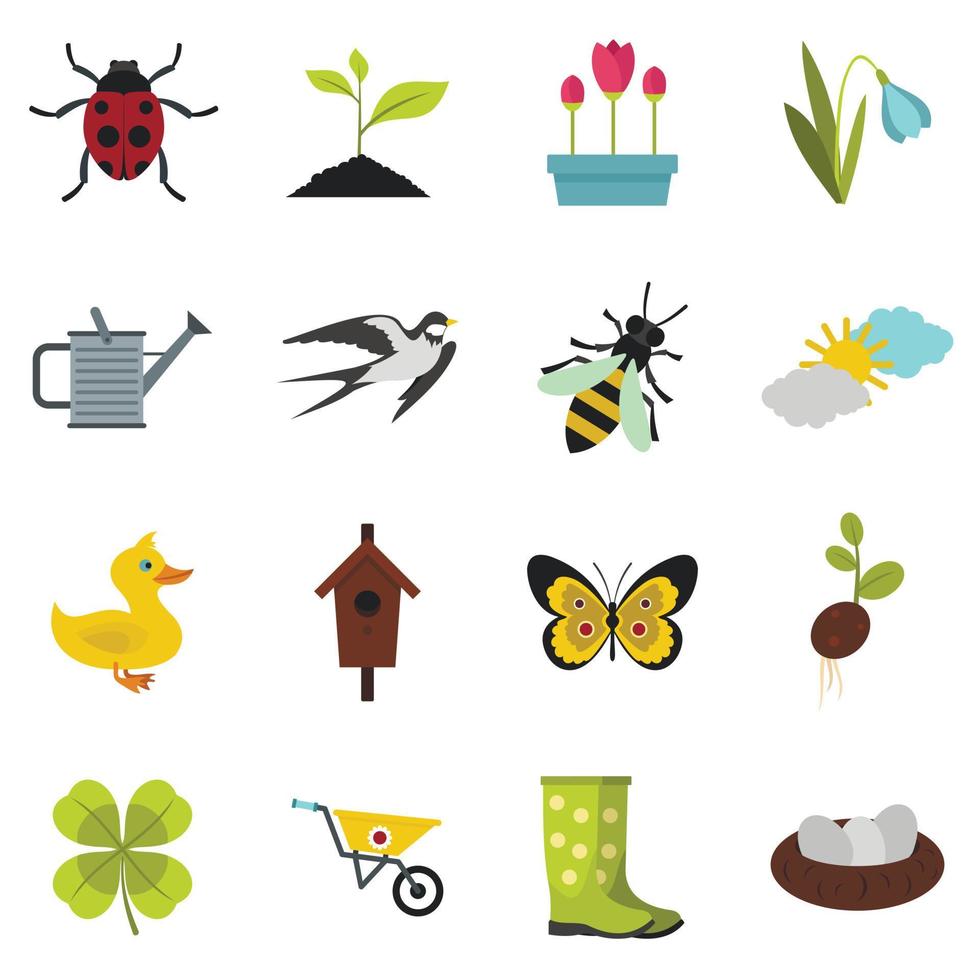 Spring icons set, flat style vector