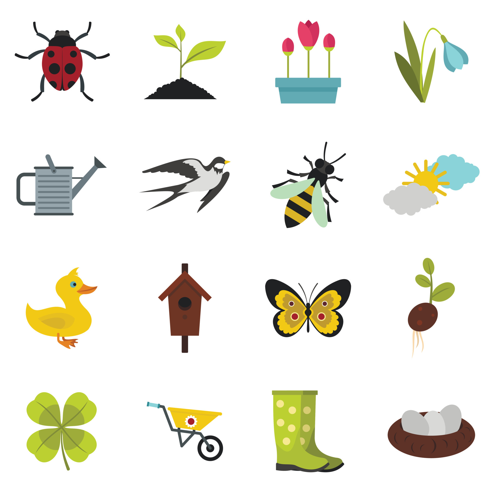 Spring icons set, flat style 5318718 Vector Art at Vecteezy
