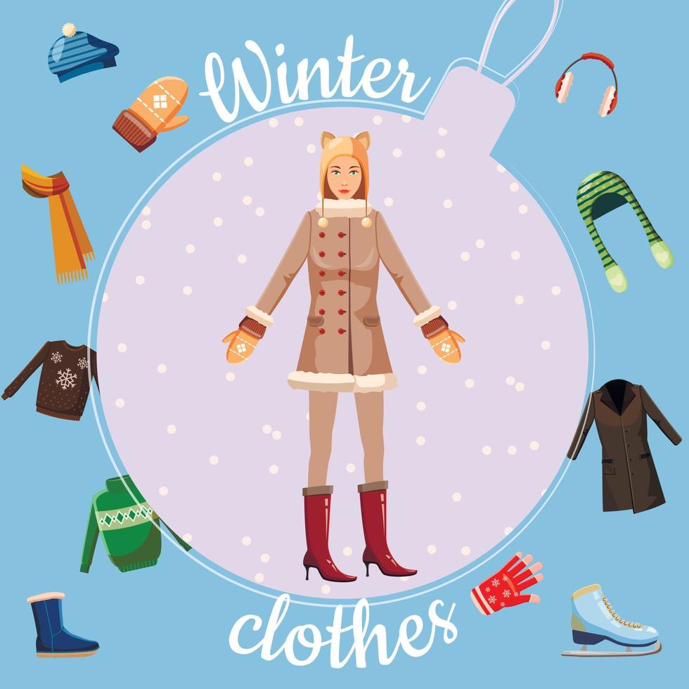Winter clothes concept, cartoon style vector