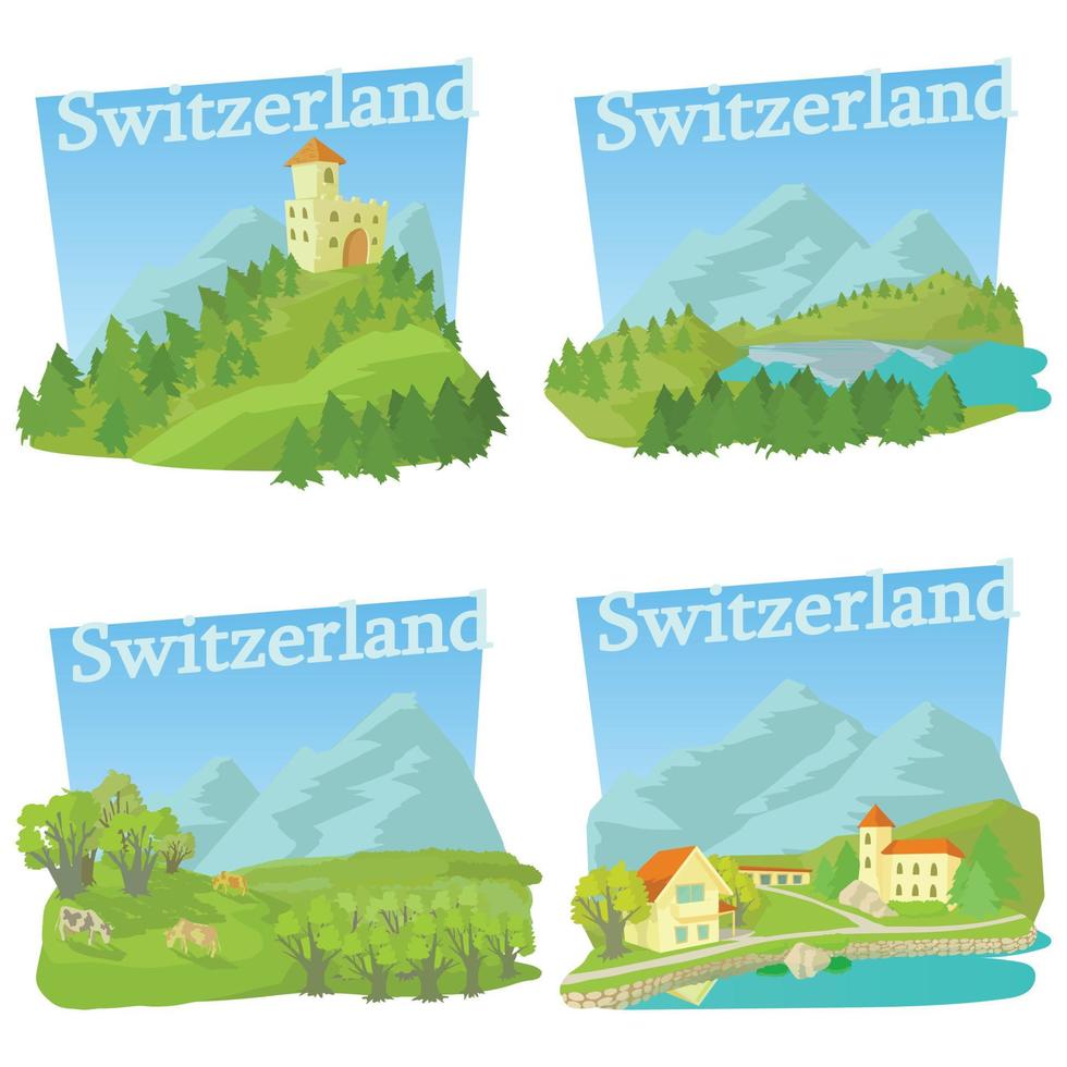 conjunto de conceptos de viaje de suiza, estilo de dibujos animados vector