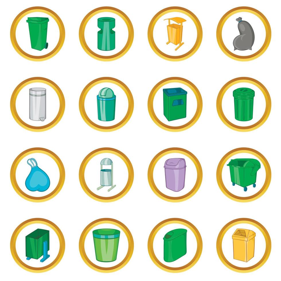 Trashcan vector set, cartoon style