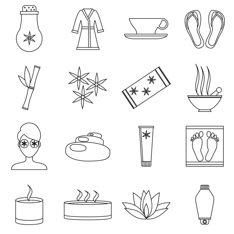 conjunto de iconos de spa, estilo de contorno vector