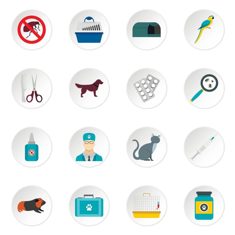 conjunto de iconos veterinarios, tipo plano vector