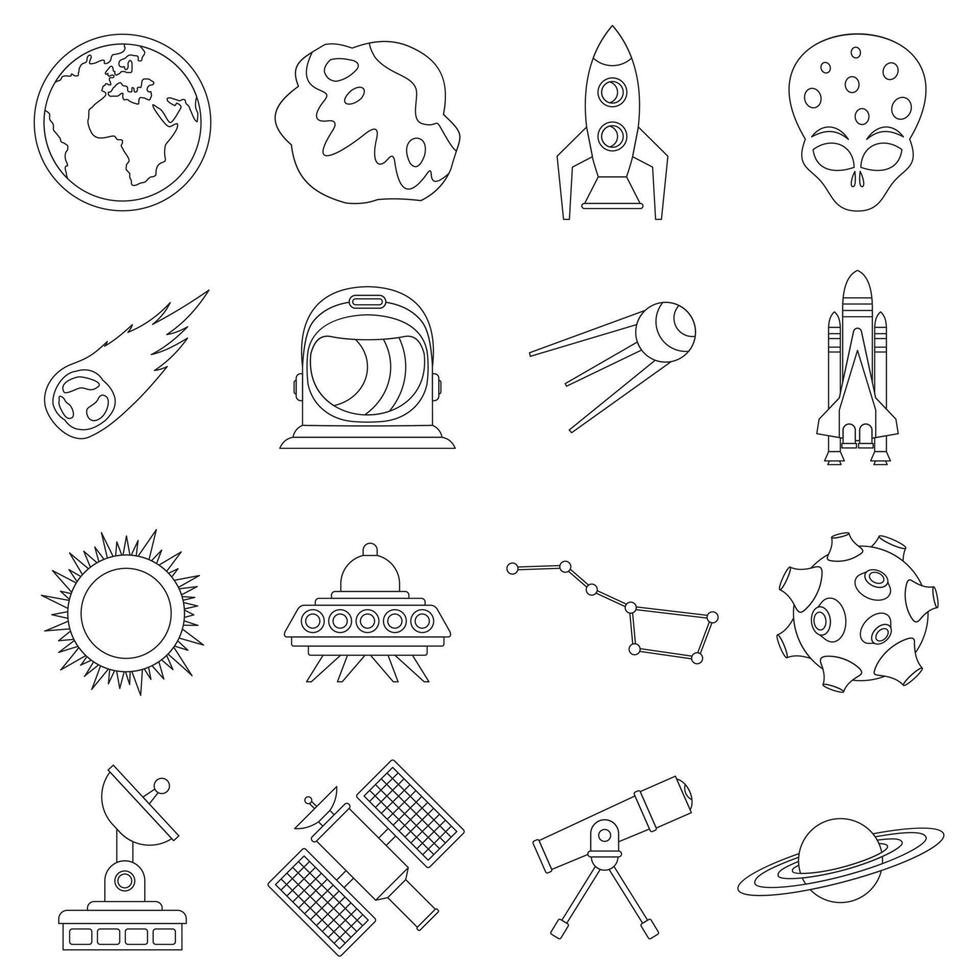 conjunto de iconos de espacio, estilo de esquema vector